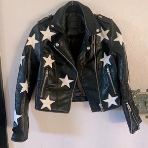 Blank NYC Black Vegan Leather Moro Jacket with Whit Stars